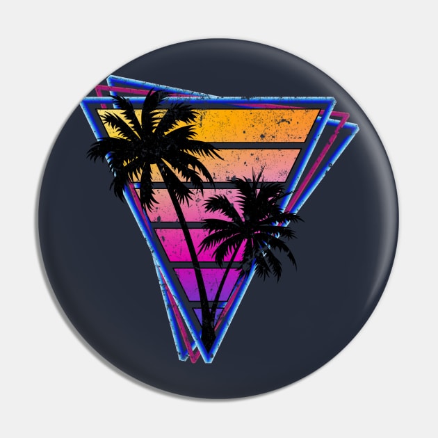 Distressed Triangle Synthwave Silhouette Design Pin by Brobocop