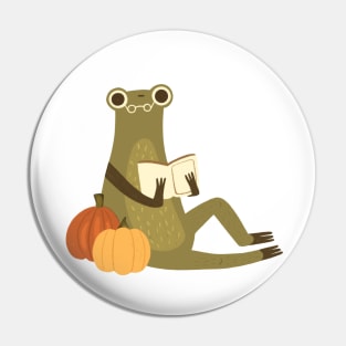 Cute frog reading a book Pumpkin version Pin