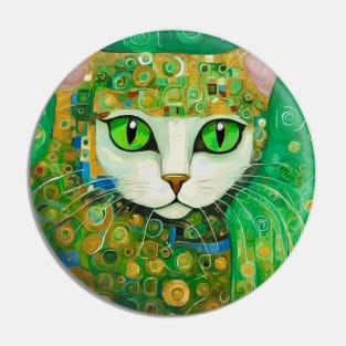 Klimt Cat with Bright Green Eyes Pin