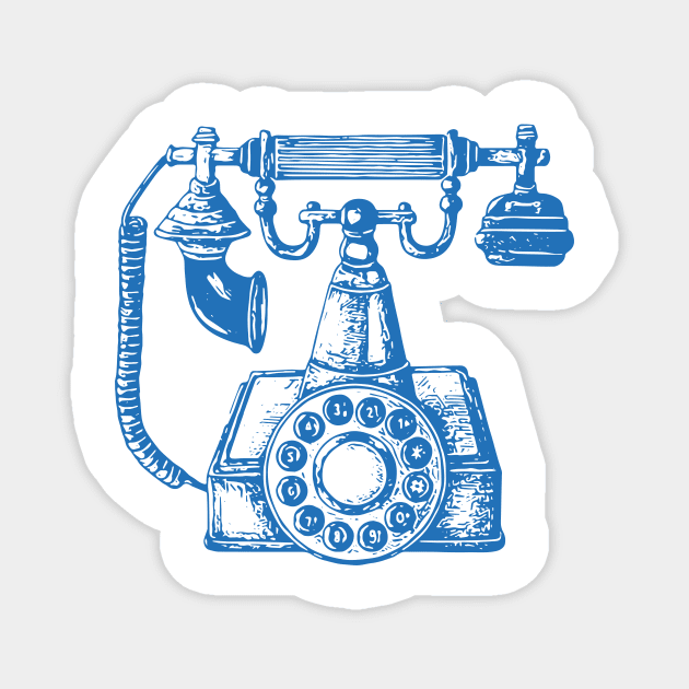 Vintage Phone Block Print in Blue and White Magnet by OpalEllery