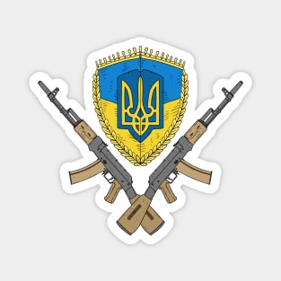 Ukrainian flag with AK47 rifles. Magnet