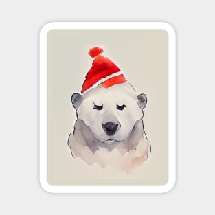 Polarbear wearing a Christmas Hat Magnet