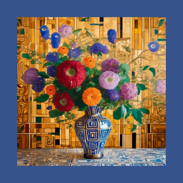 Colorful Bouquet of Flowers in an Ornamental Geometric Vase by bragova