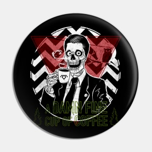 Damn Fine Cup of Coffee, Agent Cooper, Coffee Addict, Worship Coffee, Skeleton Lover, Horror Tshirt, Halloween Sweatshirt, Creepy Skull, Black and white sticker Pin