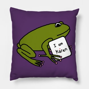 Green Frog with a Sign Karen Memes Pillow