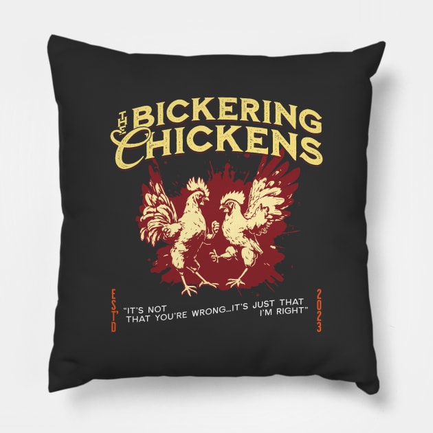 Bickering Chickens Pillow by Third Unit