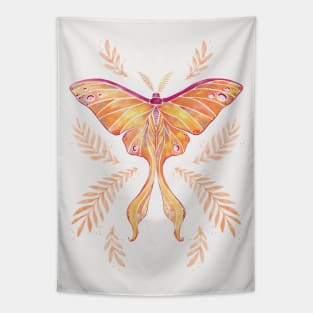 Watercolor Luna Moth - Fall Orange Tapestry