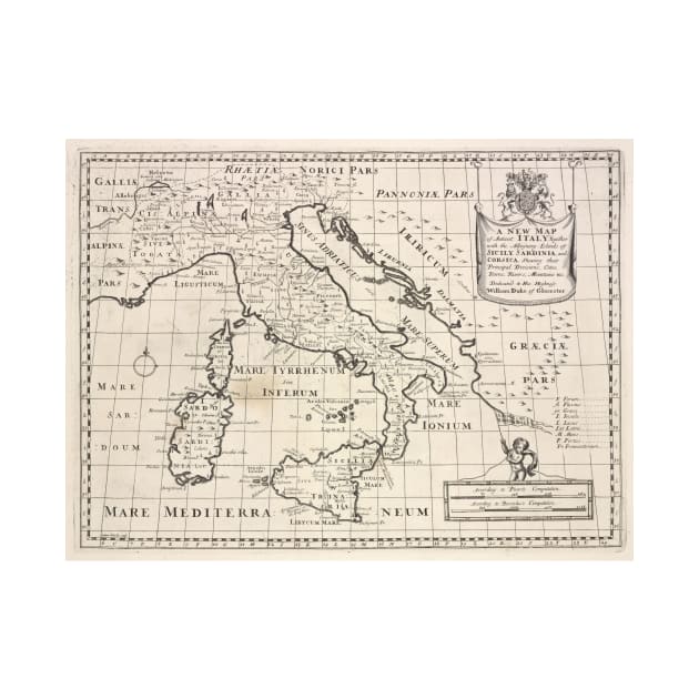 Vintage Map of Italy (1700) by Bravuramedia