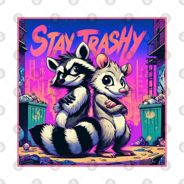 Stay Trashy Racoon and Possum Funny Trash Panda Vapor Retro by Dad and Co