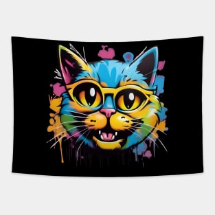 Colorful Graffiti Cat Tapestry