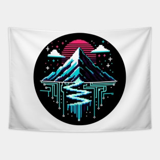 Neon Cyberpunk Landscape - 8Bit Mountain Nature Art Tapestry