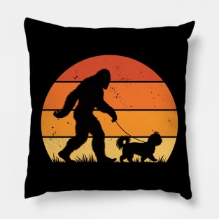 Bigfoot Walking Shih Tzu Puppy Vintage Sunset Dog Lover Hiking Pillow