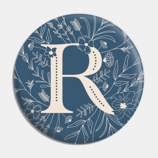 Botanical Letter R (Lake Blue) Pin