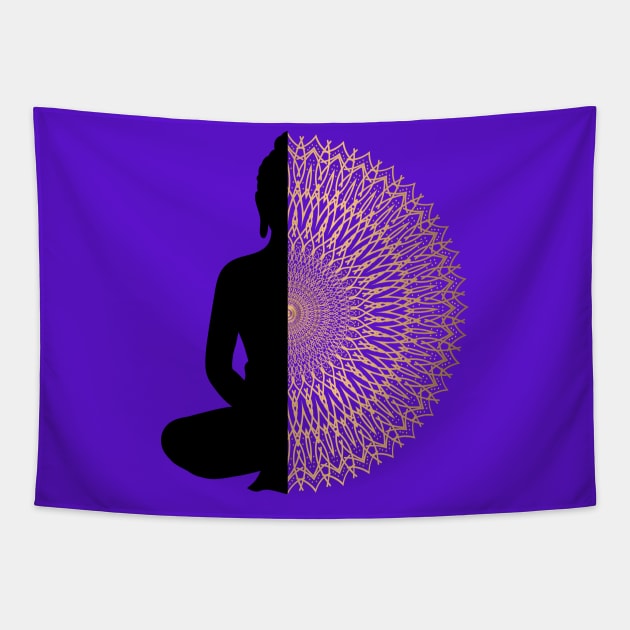 Buddha Meditation Mandala Black Gold Tapestry by TammyWinandArt