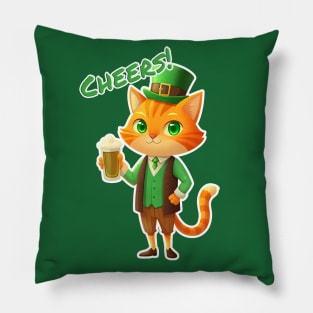 Lucky Cat Leprechaun Cheers! Pillow