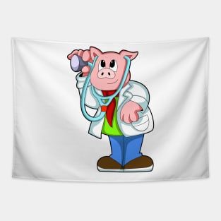 Pig as Doctor with Stethoscope Tapestry