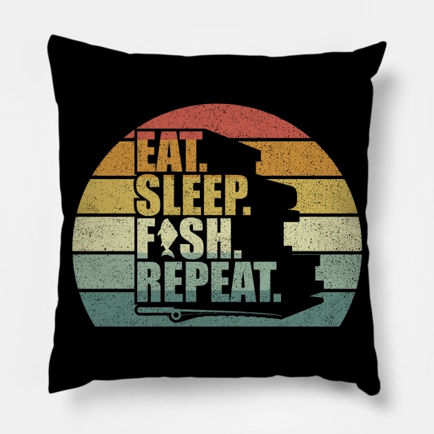 Vintage Retro Eat Sleep Fish Repeat Fisherman Gifts Funny Fishing Gifts Pillow by SomeRays