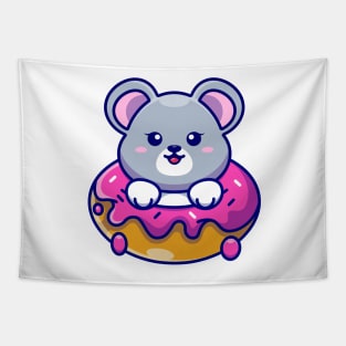 Cute baby mouse with doughnut cartoon Tapestry