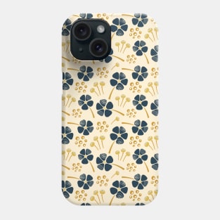 Abstract Floral Pattern in Navy Blue, Mustard Yellow and Cream Phone Case