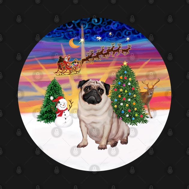 A Fawn Pug Watches Santa Take Off into the Sunset by Dogs Galore and More
