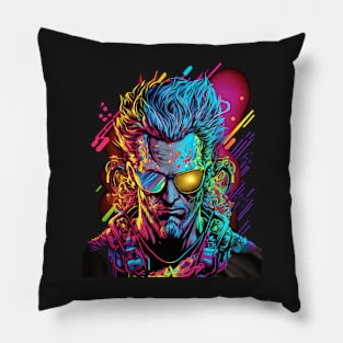 Neon Cyberpunk Fighter - V1.05 Pillow