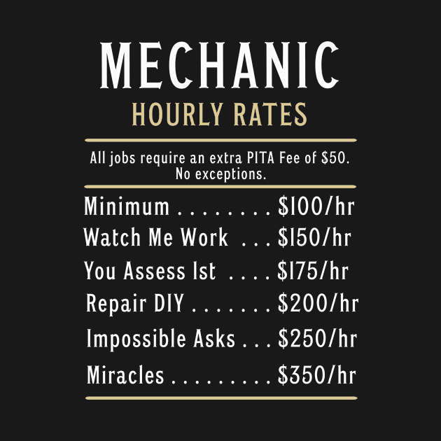 Sarcastic Mechanic Hourly Rates by letnothingstopyou