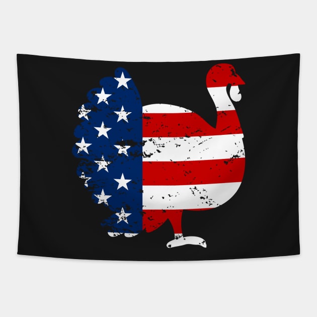 Patriotic Turkey American Flag Distressed Thanksgiving Tapestry by CMDesign