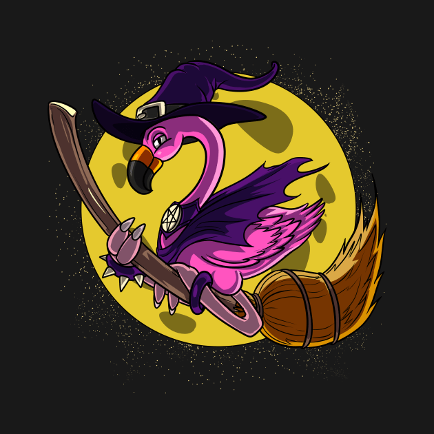 Flamingo Witch Riding Broom Halloween by underheaven