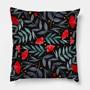 Magical garden - red, gray, black Pillow