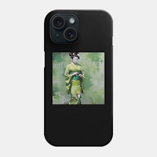 Japanese Geisha in Green A Portrait Phone Case
