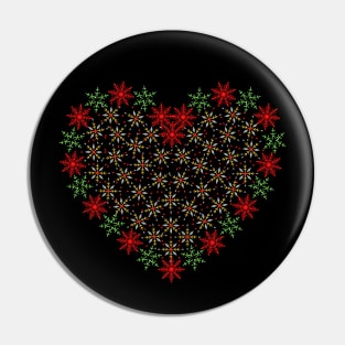 Red and green snowflakes fancy heart Pin