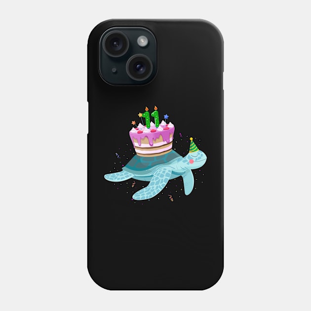 Turtle 11th Birthday 11 Years Old Turtle Reptiles Testudines Phone Case by Msafi