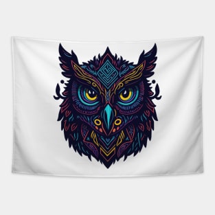 Luminous Neon Vector Owl Art Tapestry