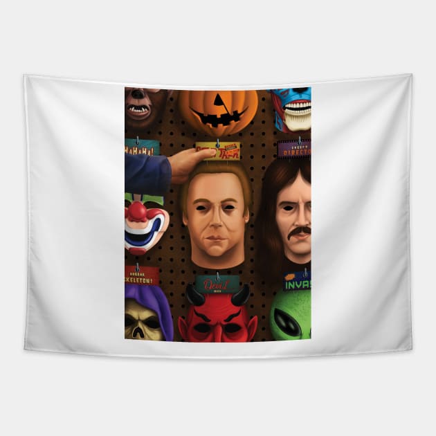 The Mask at Nichols Hardware Store Tapestry by Coffin Couture