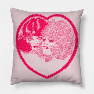 Vintage Stylized Lesbian Couple ∆ Retro Illustration Pillow