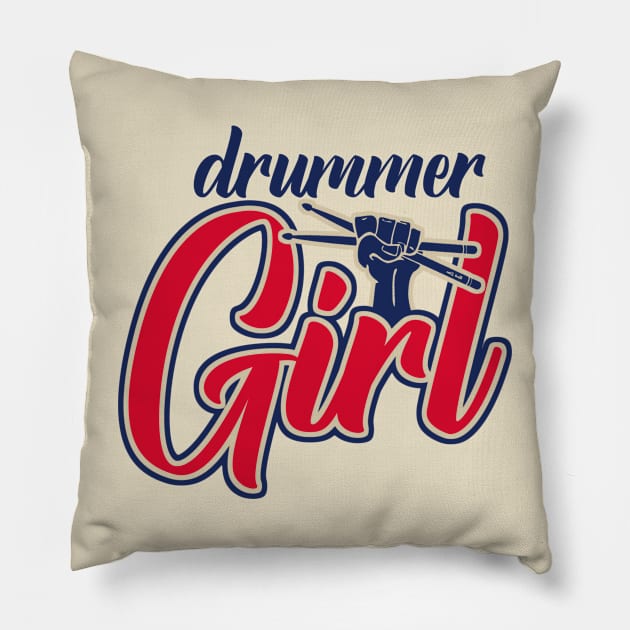 Drummer Girl Retro Pillow by Issho Ni