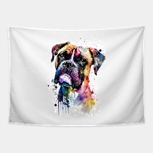 Rainbow Boxer Dog Watercolor Portrait Tapestry