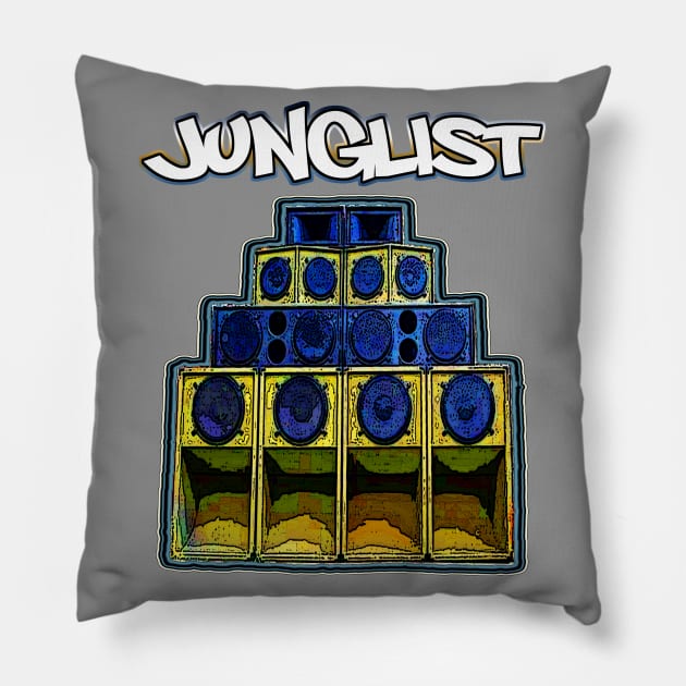 Junglist-Soundsystem-Blue Pillow by AutotelicArt