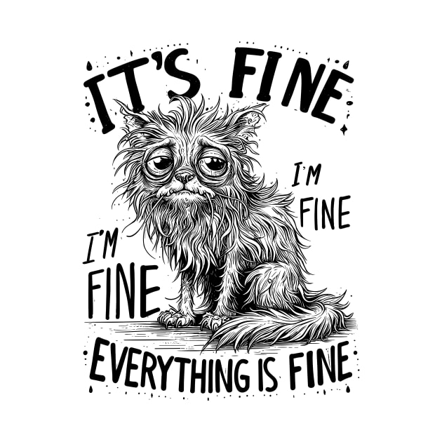 Cat It's Fine I'm Fine Everything Is Fine by T-Shirt Sculptor