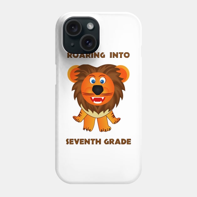 Roaring Into Seventh Grade (Cartoon Lion) Phone Case by TimespunThreads