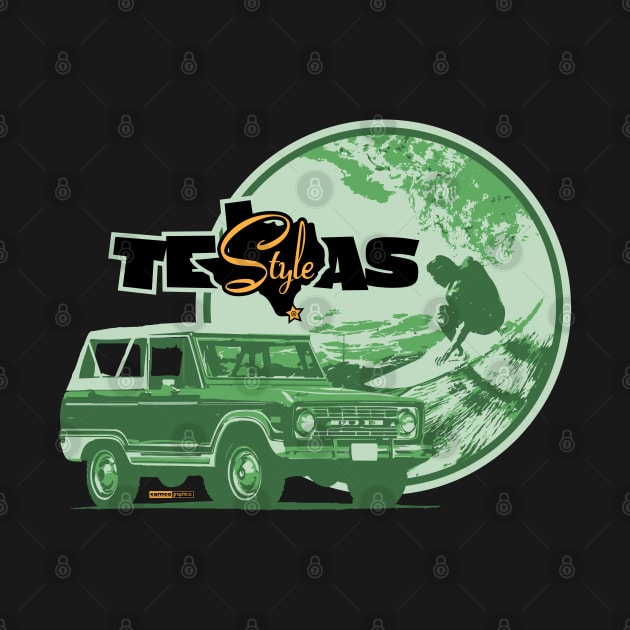 Texas-Style Surfer with Ford Bronco in greens by CamcoGraphics