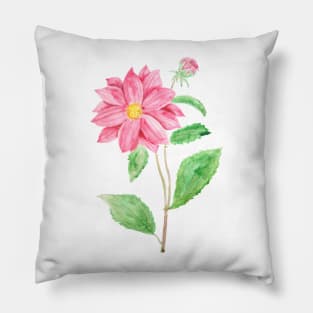 one red Dahlia flower watercolor painting Pillow