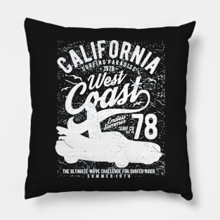 California West Coast Vintage Surf Beach Vacation Pillow