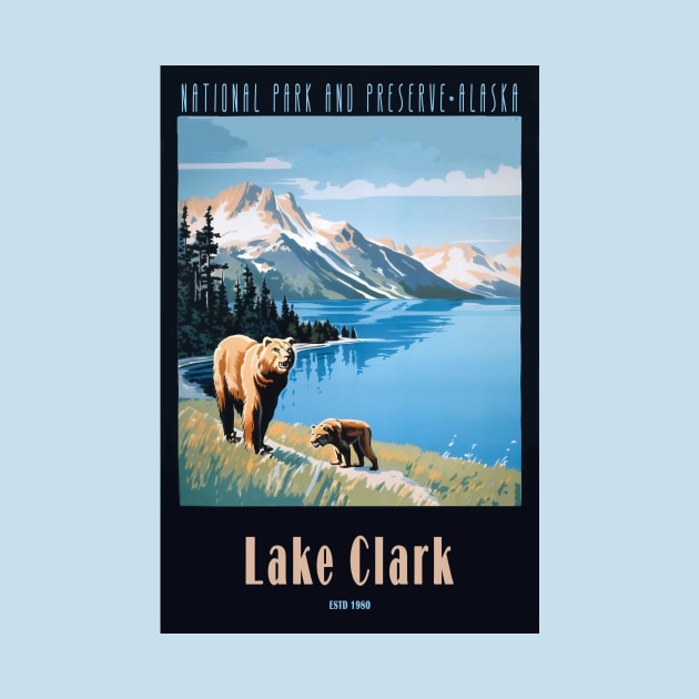 Lake Clark National Park Vintage Travel Poster by GreenMary Design