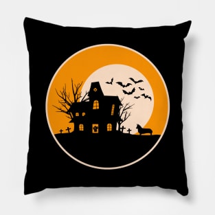 Halloween Corgi Silhouette - Haunted House Pillow