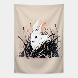 White rabbit in tall grass Tapestry