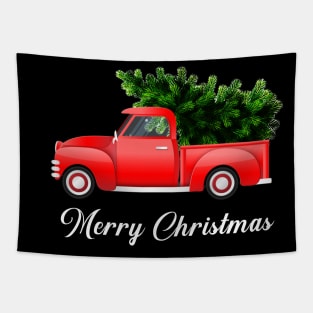 Merry Christmas Retro Vintage Red Truck Tapestry