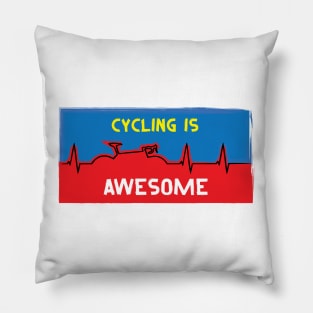 Cycling Is Awesome Heart Beat Line Bicycle Line Blue Red Yellow White Pillow