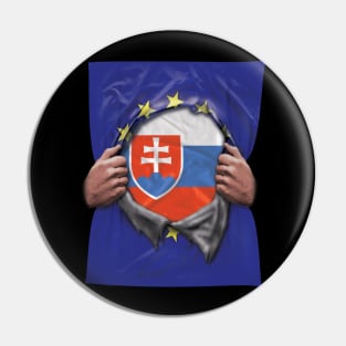 Slovakia Flag European Union Flag Ripped Open - Gift for Slovakian From Slovakia Pin