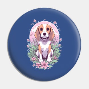 Beagle Dog Flowers Pin